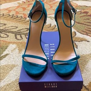 Stuart Weitzman Nudist teal suede sandals size 10